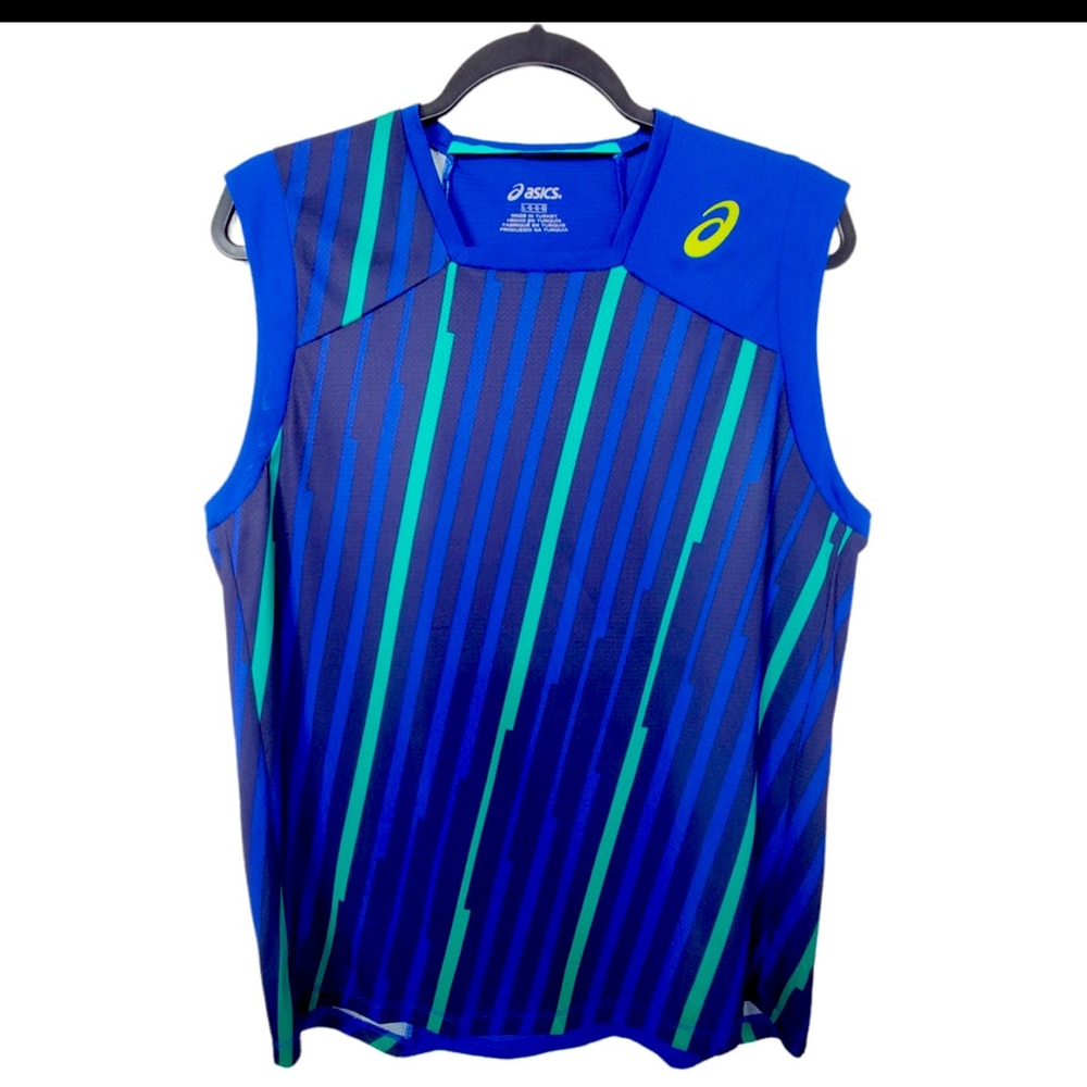ASICS Men's MotionDry Sleeveless Top Size Large 50+ UPF Airforce Colley Stripe